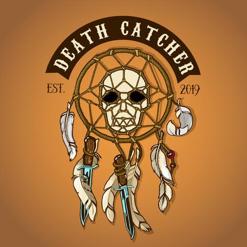 Calavera motera de color Muerte Catcher Logo vector