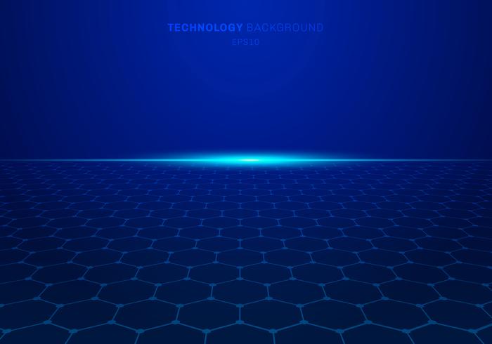 Abstract blue technology hexagon pattern on background with light explode. vector