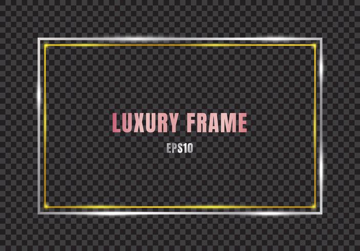 Vintage frame gold and silver shiny glowing isolated on transparent background. Luxury realistic rectangle border. vector