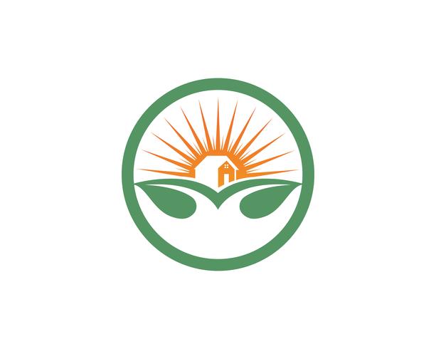 Sun and leaf go green leaf logo symbols vector
