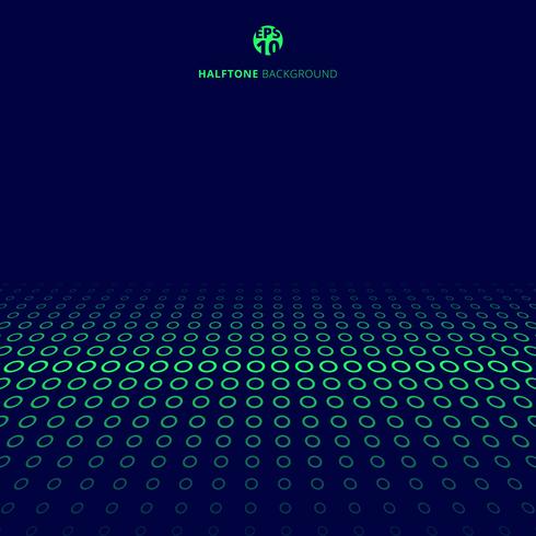 Abstract technology halftone green border circles perspective on blue background with copy space. vector