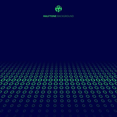 Abstract technology halftone green border circles perspective on blue background with copy space. vector