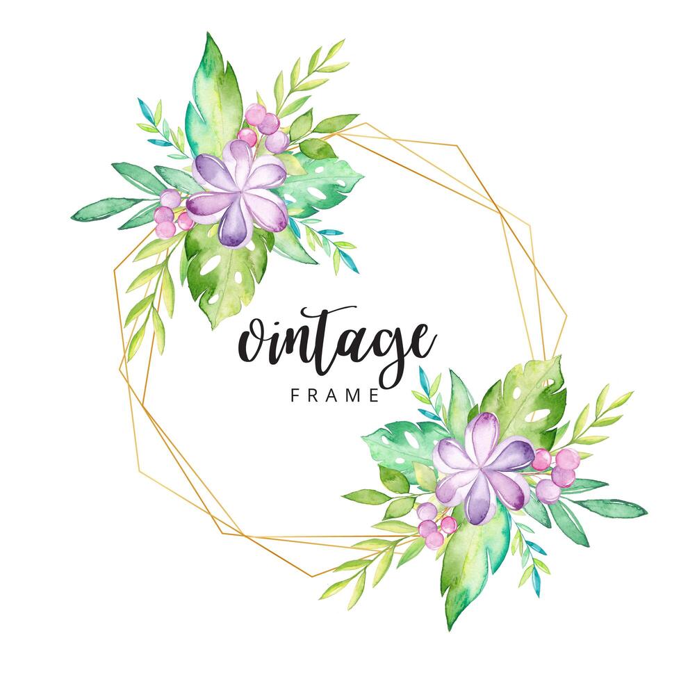 Watercolor tropical floral frame vector