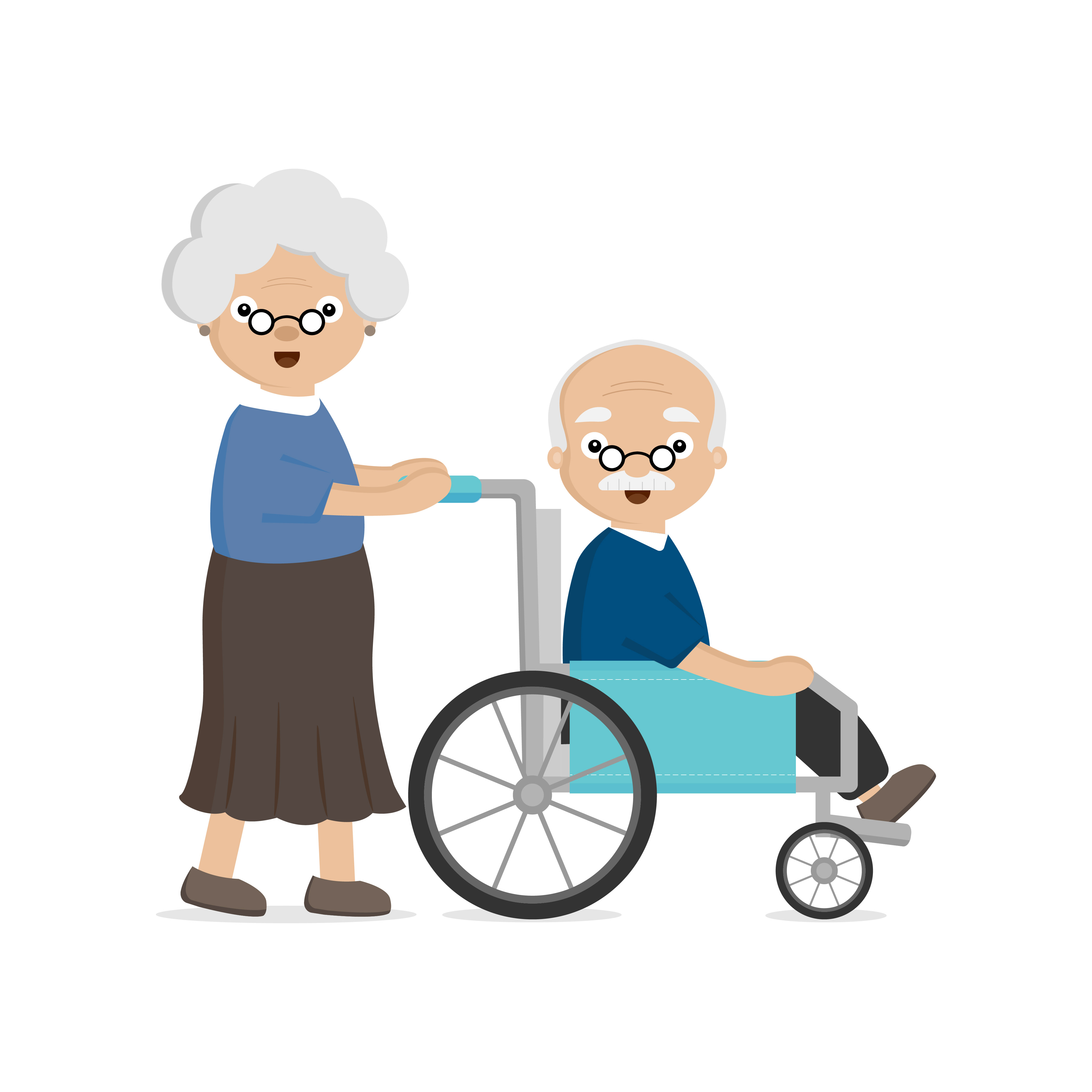 Download Senior Elderly couple. Old woman carries an elderly man in a wheelchair. - Download Free Vectors ...