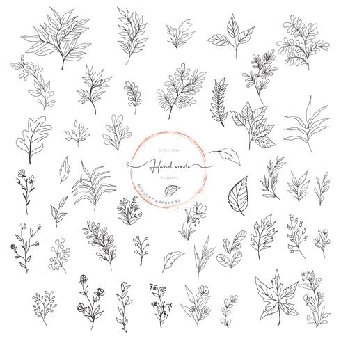 Hand Drawn Leaf Wreath Logo Design vector