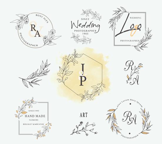 Hand Drawn Leaf Wreath Logo Design vector