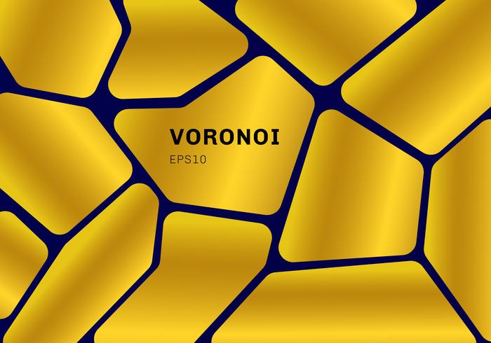 Abstract gold voronoi diagram on dark blue background. Geometric Mosaic backdrop and wallpaper. vector