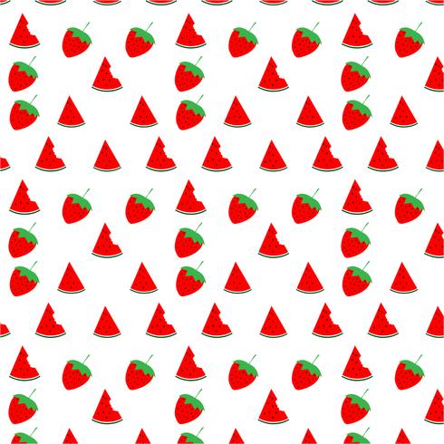 Watermelon and strawberry seamless pattern design on white background, vector illustration