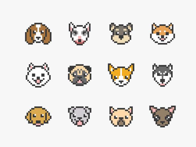 Dog Faces Pixel Art Icons vector