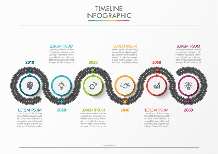 Mapa de carreteras de negocios. Iconos de infografía de línea de tiempo diseñados para la plantilla de fondo abstracto vector