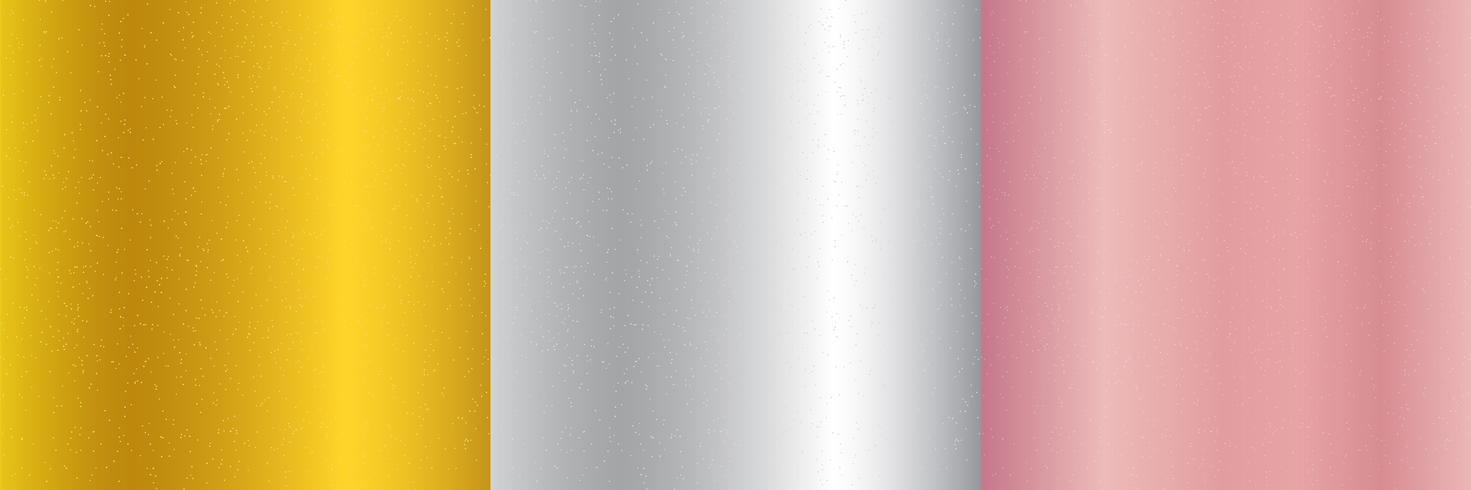 Set of metallic gold, pink gold, silver gradient background and glitter
