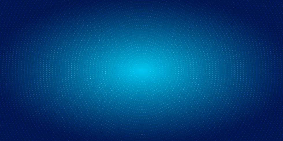 Abstract radial dots pattern halftone on blue gradient background. Technology digital concept futuristic neon lighting. vector