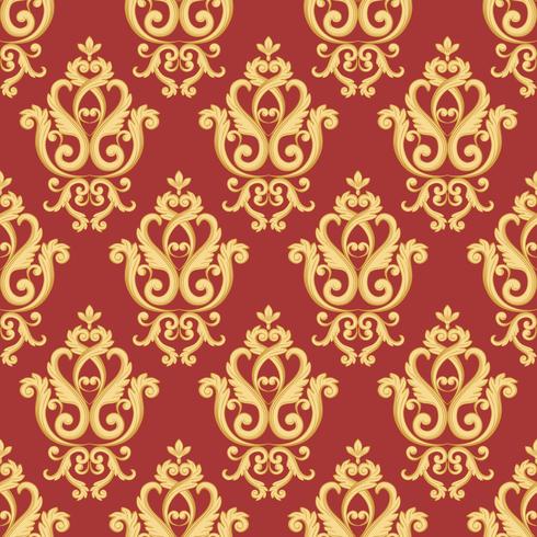 Seamless damask pattern. Gold and red texture vector