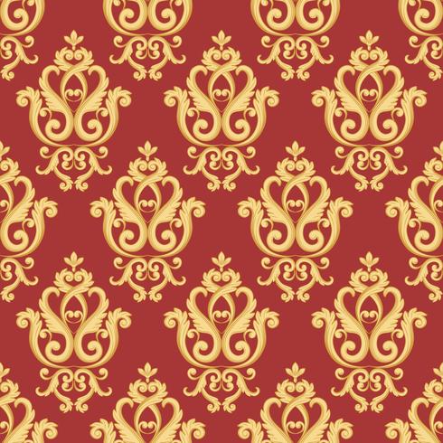 Seamless damask pattern. Gold and red texture vector