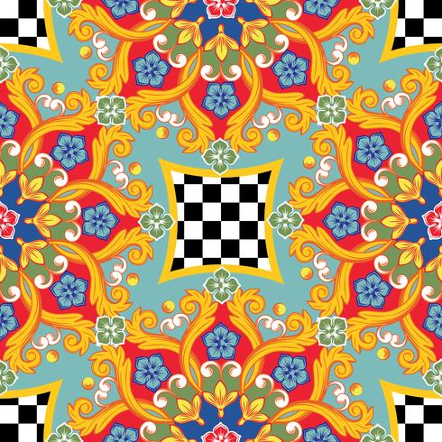 Seamless bright background. Colorful ethnic round ornamental mandala. Trendy pattern. Vector illustration