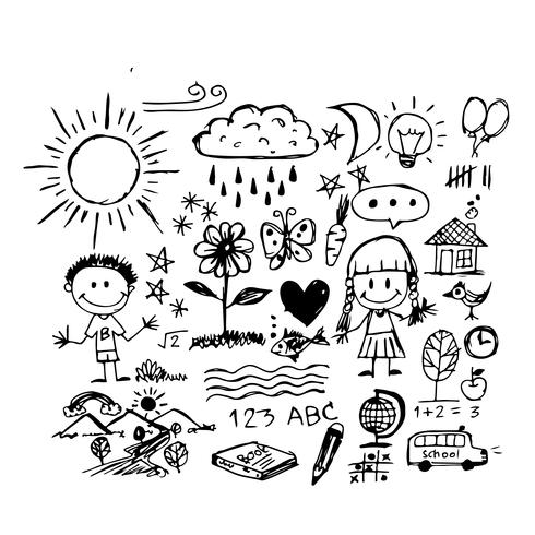 Children hand draw doodle icon vector