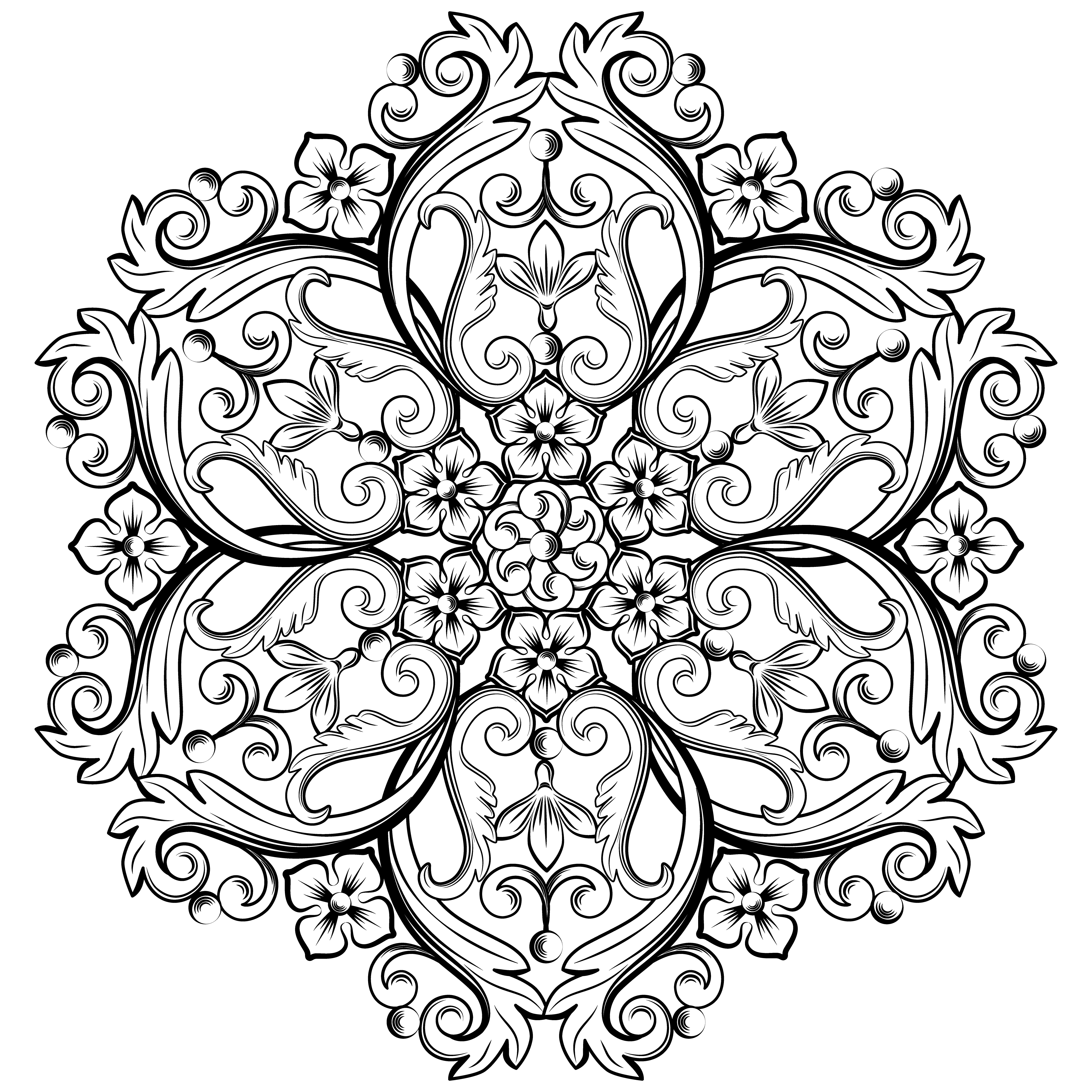 Download Beautiful round ornamental element for design in black and white colors. Vector illustration ...