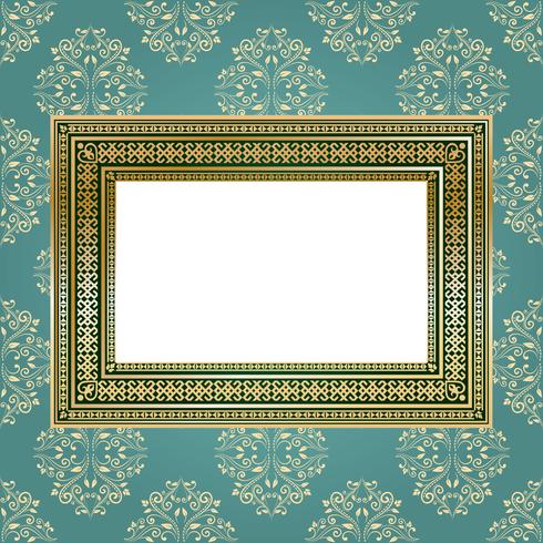 Golden empty frame on the wall for your art.. vector