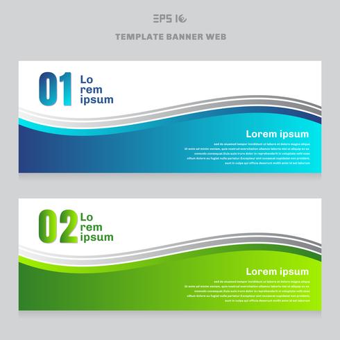 Set of abstract banner web design template. Blue and green curve graphic vector