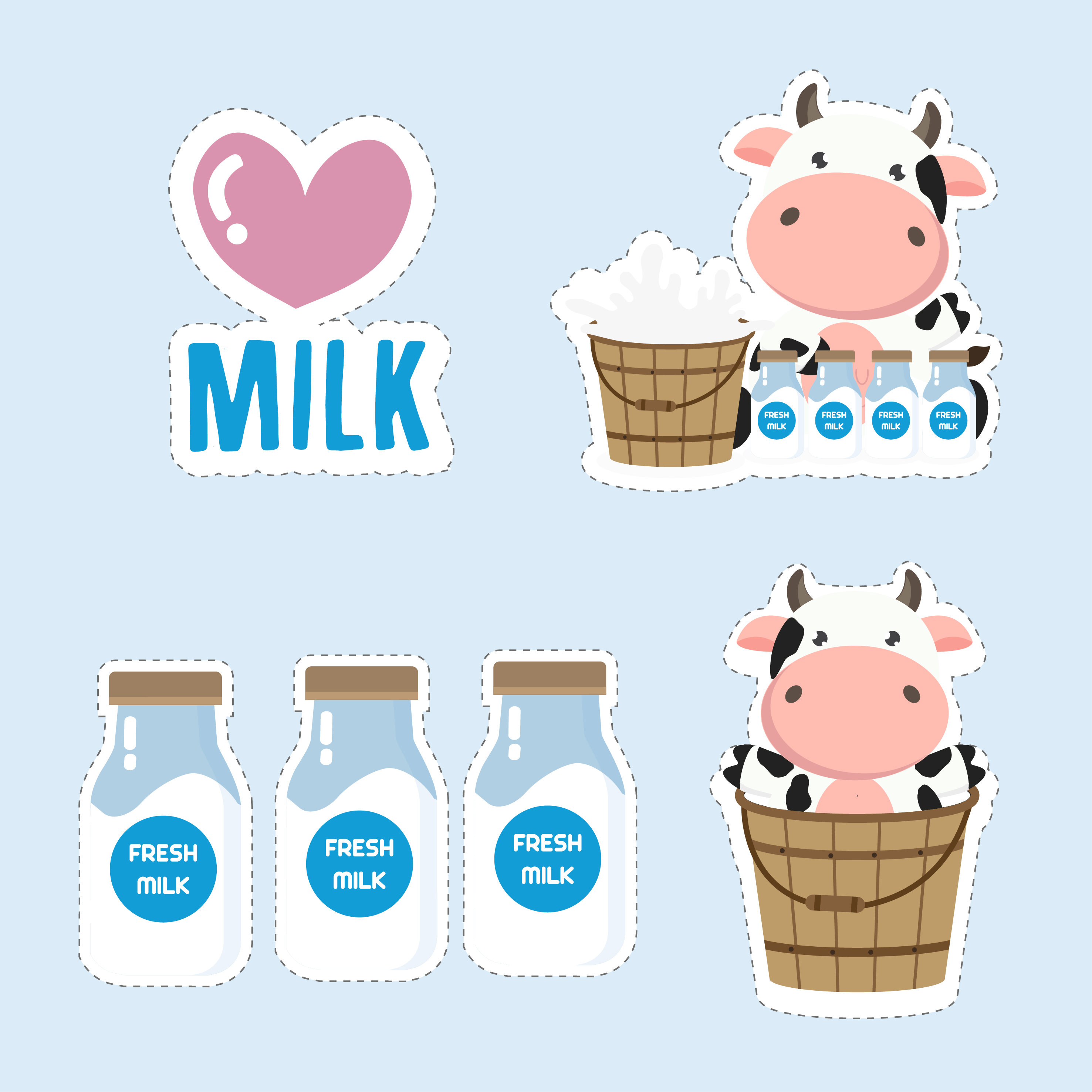 Little Cow And Milk Cartoon Cute Sticker Design 582913 Vector Art At Vecteezy