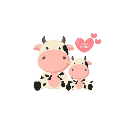 Mother and baby cow. Cute farm animal cartoon.  vector