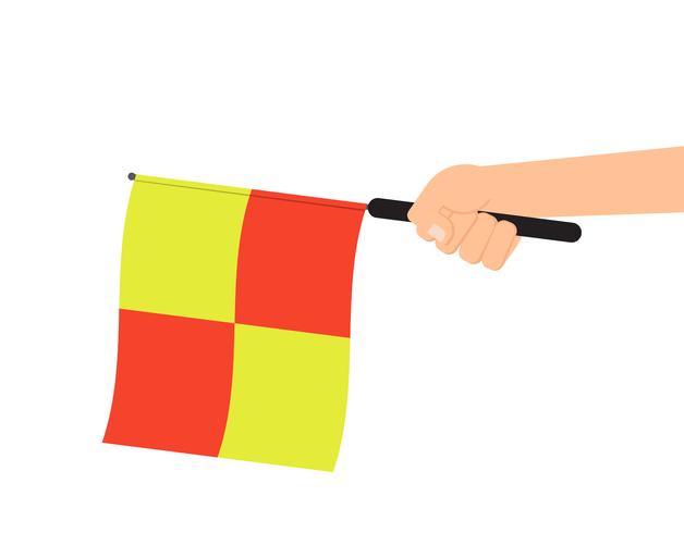 Hand holding referee flag or offside flag isolated on white background vector