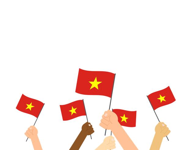 Hands holding Vietnam flags isolated on white background vector