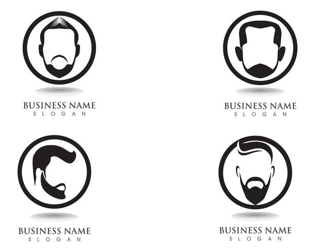 Barba masculina pelo negro logotipo friki y símbolo vector