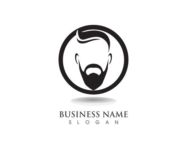 Barba masculina pelo negro logotipo friki y símbolo vector
