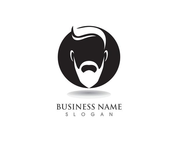 Barba masculina pelo negro logotipo friki y símbolo vector