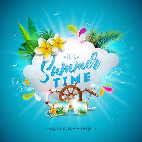 Summer Time Illustration with Flower and Sunglasses  vector