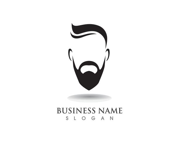 Barba masculina pelo negro logotipo friki y símbolo vector