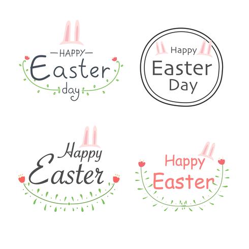 Set Of Happy Easter Labels. Elements For Calligraphic Designs. Handmade Vector Illustration.