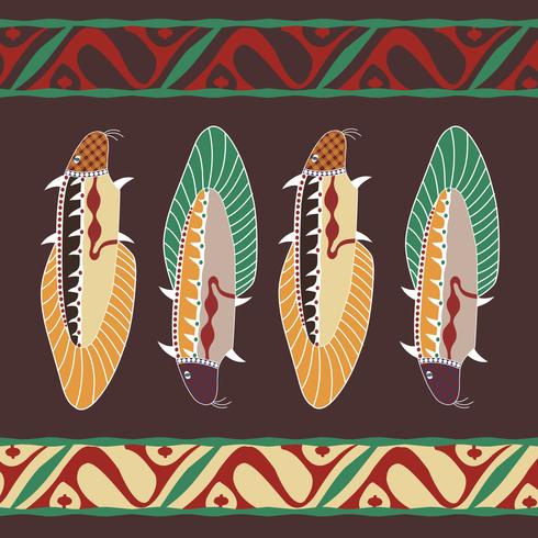 Fondo oriental del ornamento del aborigen de Avstralian con los pescados vector