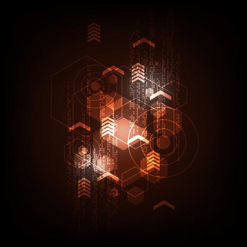 Geometry in technology concept on a dark orange background. vector