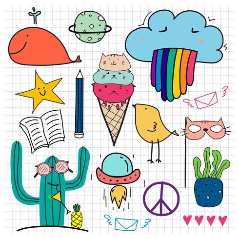 Hand Drawn Doodle Vector Set. Doodle Funny Set. Handmade Vector Illustration.
