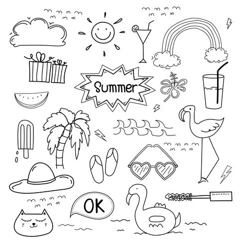Hand Drawn Doodle Summer Vector Set. Doodle Funny Set. Handmade Vector Illustration.