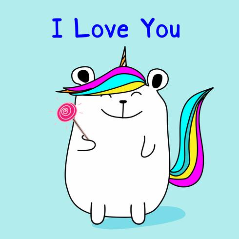 Cute Bear Unicorn Say I Love You. Vector Illustration.