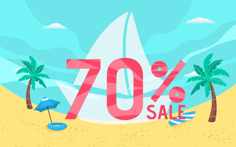 Vacaciones de banner de venta de verano con escena de playa. vector