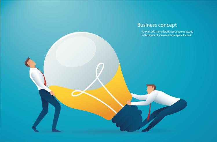 two businessman push light bulb. creative concept  vector