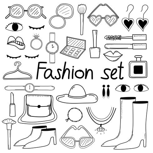 Hand Drawn Doodle Sticker Vector Fashion Set.