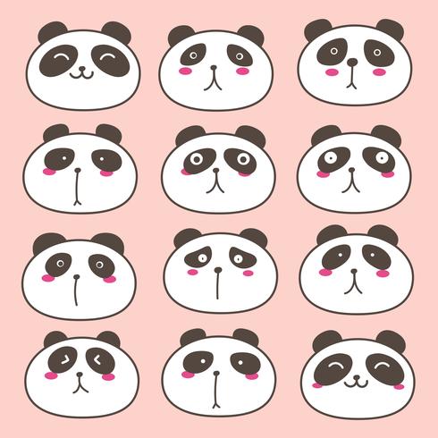 Hand Drawn Cute Panda Characters Set. Vector Illustration.