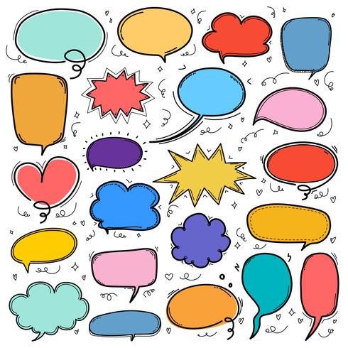 Hand Drawn Bubbles Set. Doodle Style Comic Balloon, Cloud Shaped Design Elements. vector