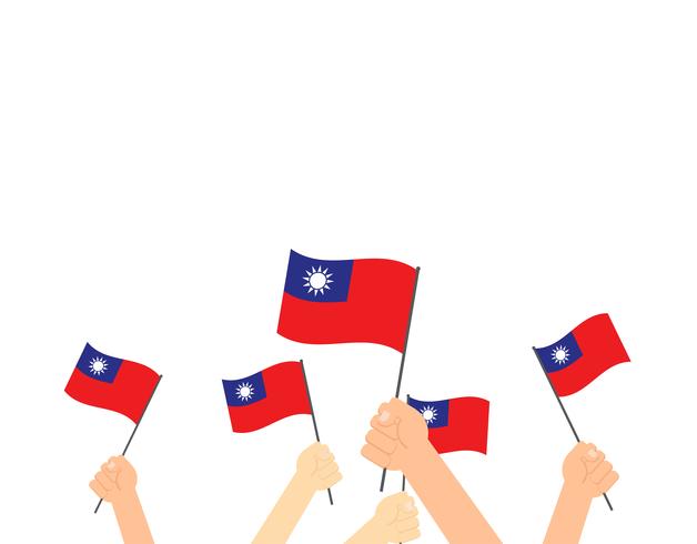 Manos de ilustración vectorial sosteniendo banderas de Taiwán sobre fondo blanco vector