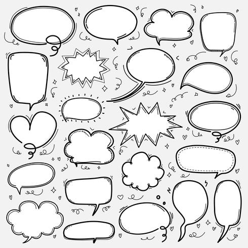 Hand Drawn Bubbles Set. Doodle Style Comic Balloon, Cloud Shaped Design Elements. vector