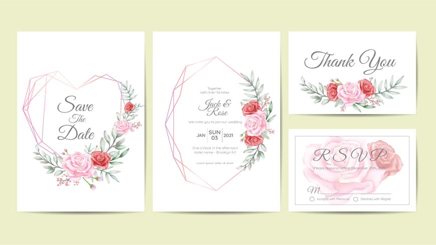 Conjunto De Plantillas De Tarjetas De Invitacion De Boda Floral Marco Acuarela Dibujo A Mano De Flores Y Ramas Ahorre La Fecha Saludo Tarjetas De Agradecimiento Y Rsvp De Usos Multiples