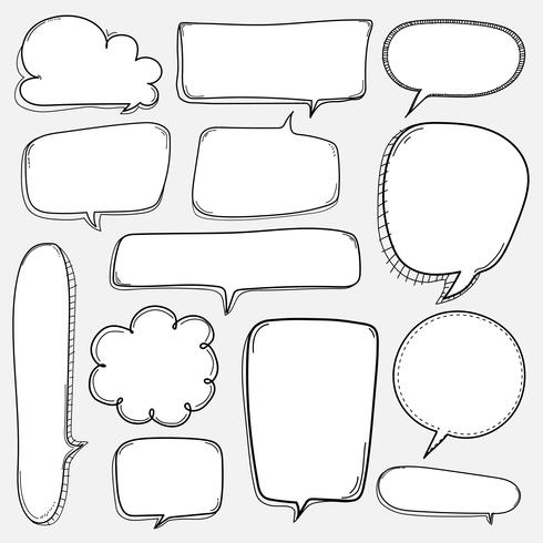 Hand Drawn Bubbles Set. Doodle Style Comic Balloon, Cloud Shaped Design Elements. vector