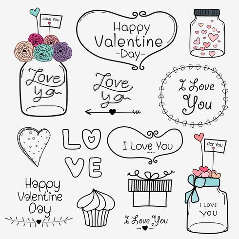 Happy Valentine Day. Set Of Vintage Retro Valentine Day Labels And Typography Elements. Handmade Vector Illustration For Your Wedding Card Design.