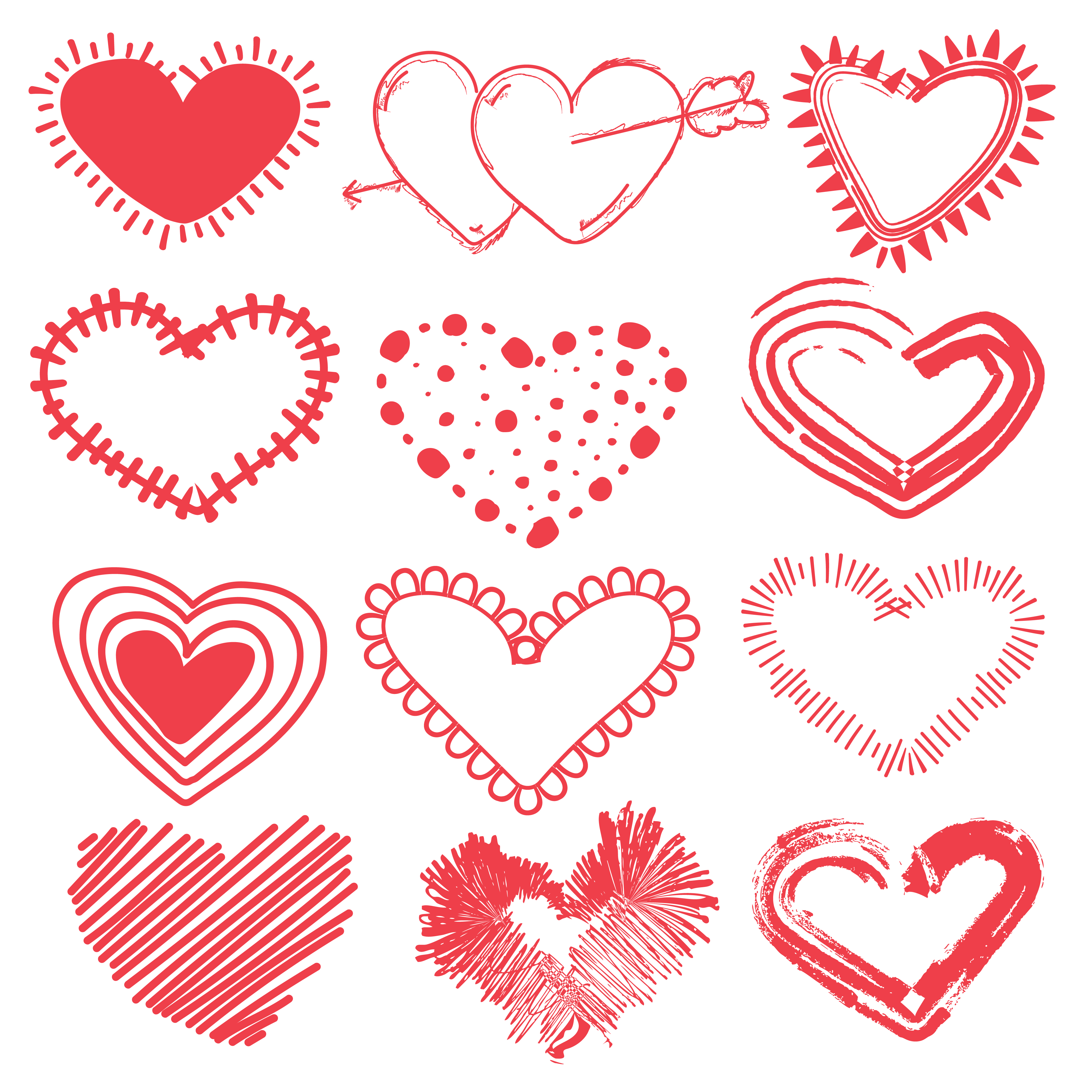 Download Doodles set of valentines day hearts. Hand drawn sketch ...