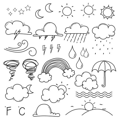 Weather Doodle Vector Set. Hand Drawn Vector Illustration.